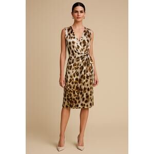 St. John Couture 100% Silk Animal Print Knee Length Dress Size 10 Luxury Glam